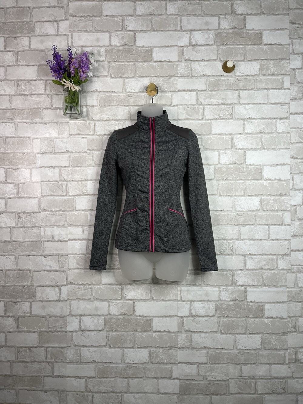Energie Gray Athletic Full Zip Jacket Pink Zipper